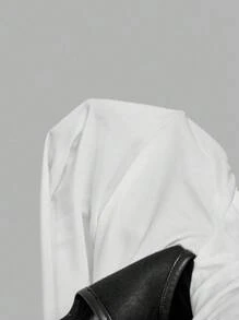 SHEIN MOD 大码女式二合一系带喇叭袖时尚衬衫 - 黑與白 - 查看 8