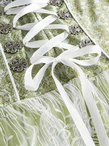 SHEIN Frenchy Robe sans manches vintage pour femmes avec contraste de maille brodée - Vert - Voir 4