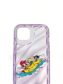 THE POWERPUFF GIRLS X SHEIN Funda de teléfono transparente de color púrpura con patrón de Flor, Burbuja y Mantequilla, compatible con iPhone