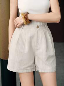 Uhlyne 女士高腰条纹休闲短裤，夏季 - 灰色 - 查看 7