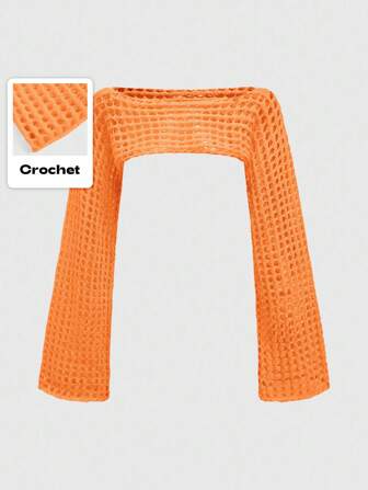 Grunge Punk pull court ajouré en fausse crochet main pour femmes
