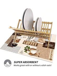 SHEIN 1件装咖啡机吸水沥水垫，台面餐具晾干垫，硅藻土厨房垫，咖啡印花晾干垫，可水洗防滑沥水垫 - 彩色 - 查看 10