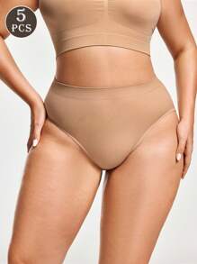 Shapelle Forme 5 Stücke/Set große Größen nahtlose Unterwäsche mit hoher Taille und Einfarbig