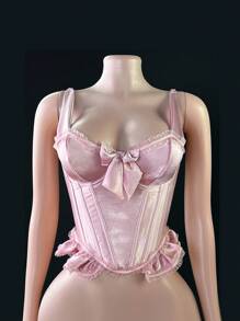 SHEIN 1pc Delicate Pink Satin Sexy Bowknot Strap Camisole Shapewear For Women - Dusty Pink - View 6