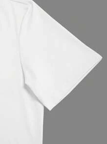 Manfinity Homme 男士字母图案V领短袖T恤抽绳腰短裤休闲西装男夏季衣服男士休闲套装男灰白套装男夏季短裤套装 - 彩色 - 查看 3