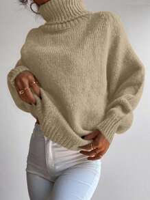 Cloudara Turtleneck Raglan Sleeve Jumper - Khaki - View 3