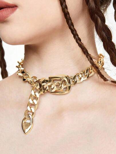 Goth 1pc Fashionable Punk Minimalist Geometric Thick Chain Pendant Necklace, Charming Jewelry For Women Party & Event Wear