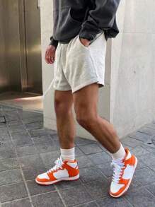 Manfinity Fitness Shorts deportivos elásticos de cintura con cordón de estilo novio, shorts de verano grises
