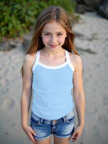 SHEIN 青少年女孩休闲时尚百搭简约撞色吊带背心