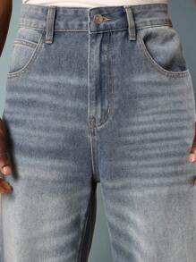 SUMWON引领潮流的喇叭牛仔裤，高腰复古Y2K风格，都市街头风，秋冬阔腿裤，经典五口袋设计，纯色款 - 藍色 - 查看 6