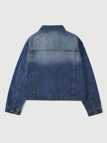ROMWE MEN Street Life Jaket Denim Lengan Panjang Kancing Depan dengan Hiasan Berlian Imitasi untuk Pria - Biru - View 2