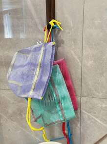 SHEIN 1 件网状储物袋、淋浴袋、便携式网状抽绳口袋、化妆包储物袋、用于存放化妆品的旅行洗漱包、旅行洗漱用品储物袋、大容量、宽视野、可重复使用、非常适合旅行和海滩使用、夏季旅行、 - 彩色 - 查看 7