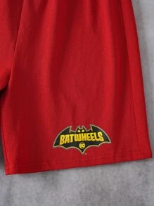 Batwheels X SHEIN Tween Boy Casual Street Cartoon Race Car Print Short Sleeve T-Shirt And Elastic Waist Loose Shorts Set, Summer Boy Casual Sets Boys Summer Sets Car Graphic Tee And Shorts Set Boys Car Print Outfit