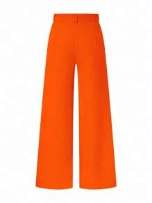 SHEIN LUNE Women's Casual Solid Color Wide Leg Pants Fall Cloth For Women - Orange - View 2