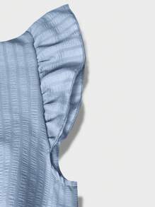 SHEIN Clasi Women's Minimalist Textured Front Button Ruffle Hem Dress, Summer - Blue - View 4