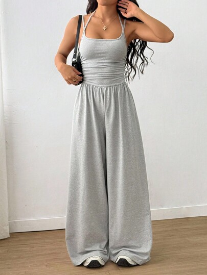 Flirla Women's Casual Pleated Loose Straight Leg Jumpsuit, Spring/Summer