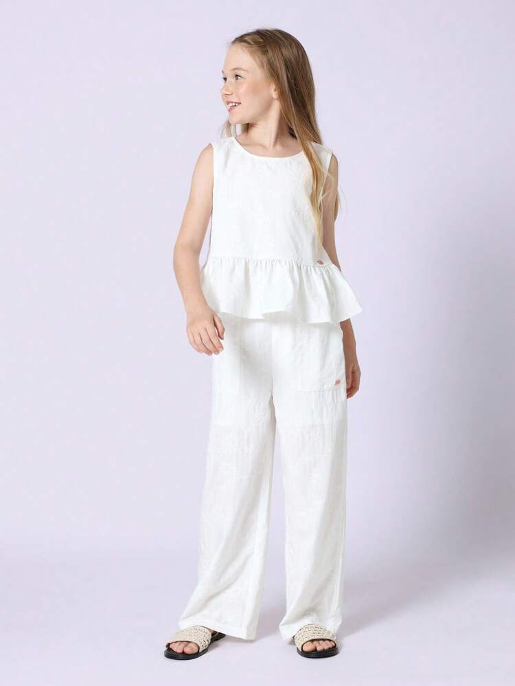 Sleeveless Peplum Top With Wide Leg Pants Set