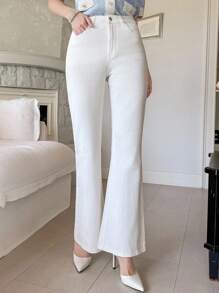 DAZY Women's Western Style Washed Flare Leg Jeans - White - View 4