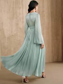 Anewsta Đầm nữ tay dài thanh lịch, đa năng, eo xòe, thời trang xuân/thu - Màu xanh Bạc hà - Xem 3