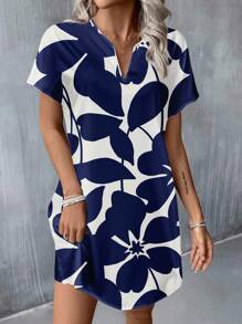 SHEIN LUNE 女士休闲简约V领编织短款连衣裙，适合春夏度假穿着，时尚休闲。 - 彩色 - 查看 2