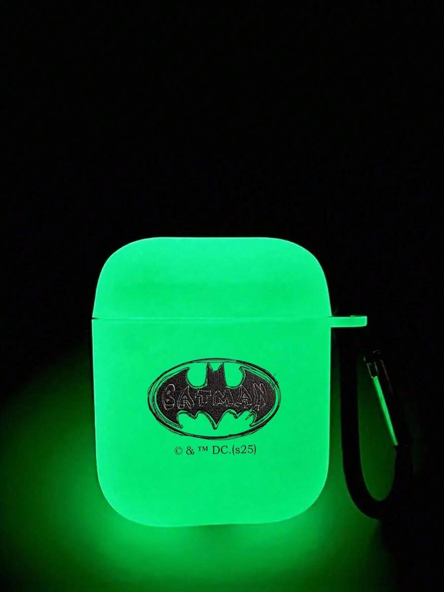 BATMAN X SHEIN 卡通夜光印花哑光白色耳机盒，配有 1 个挂钩，兼容
