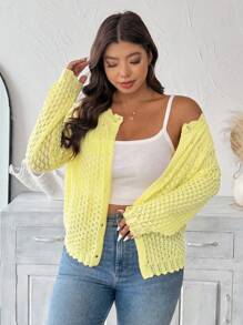 EMERY ROSE Áo len cardigan dệt kim khoét lỗ cỡ lớn mới cho nữ, nhẹ cho mùa xuân, mùa hè, đầu mùa thu - Màu vàng - Xem 4