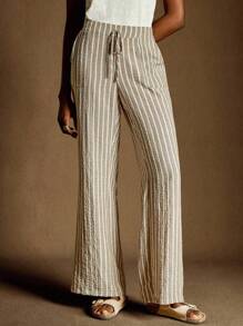 Écloséra Women's Fashionable Retro Stripe Casual Loose Straight Leg Pants Stripe Striped Pants Fall Cloth For Women