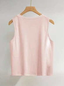 女式休闲骑士印花圆领背心，夏季 - 淺粉色 - 查看 2