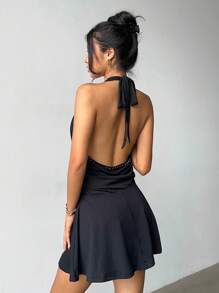 Aloruh 女士性感露背挂脖迷你连衣裙，夏季 - 彩色 - 查看 3