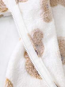 2件套新生儿可爱考拉印花刺绣加厚羊毛长袖连体睡衣，秋冬 - 棕色 - 查看 7