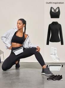 GLOWMODE 24 英寸 FeatherFit™-Sculpt 紧身防滑贴身收腹紧身裤带侧袋中等强度健身慢跑健身房训练