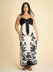 CAJUNI Plus Size Women's Casual Holiday Black Floral Spaghetti Strap Maxi Dress Women's Concert Clothing Wedding Event Birthday Dress Women's Bohemian Clothing