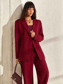 CLARA VERO Blazer With Notch Lapels, Double Button Closure, Front Flap Pockets, Structured Fit, Elegant And Sophisticated Style - Burgundy - View 6