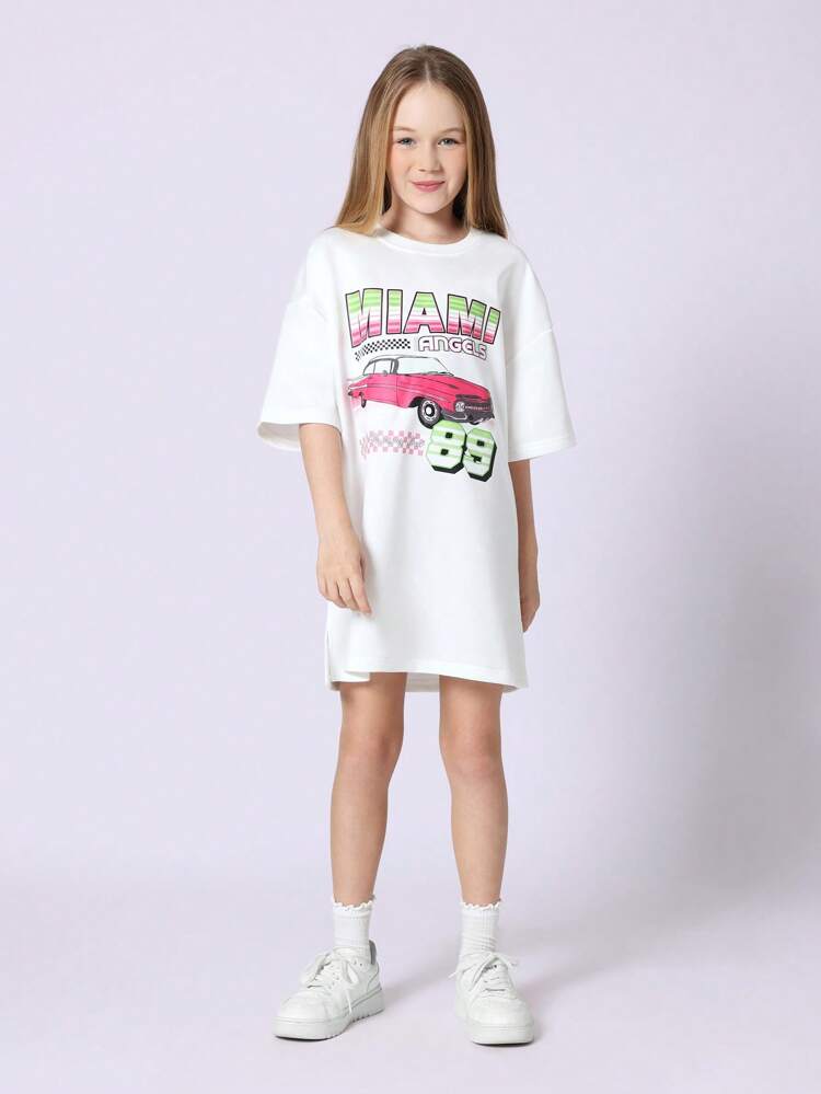Oversized Miami Angels T-Shirt Dress With Vintage Car Print