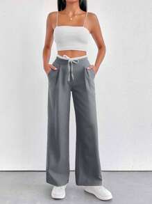 EURMUSE Pantalón de confort negro y blanco para mujer de talla pequeña - Gris Claro - Ver 1