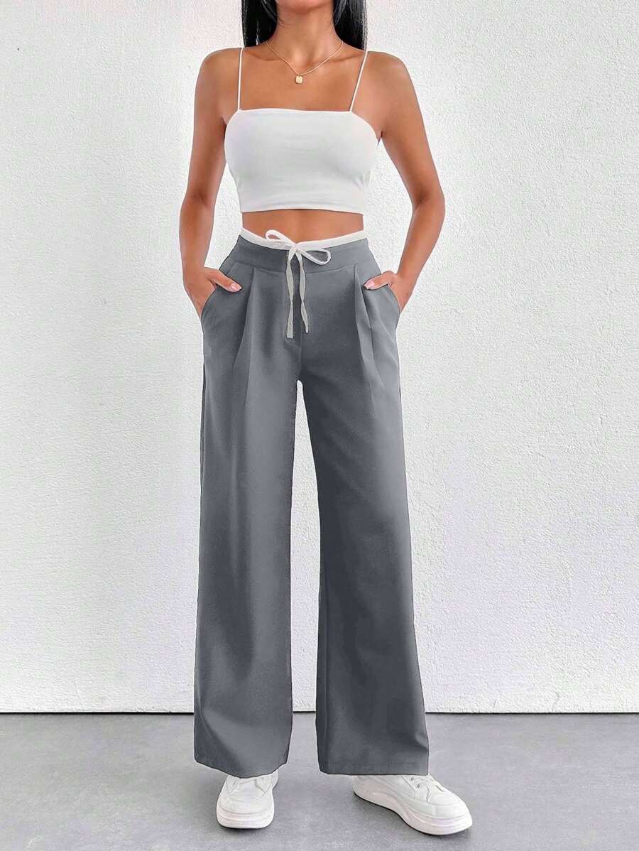 EURMUSE Pantalón de confort negro y blanco para mujer de talla pequeña - Gris Claro - Ver 1