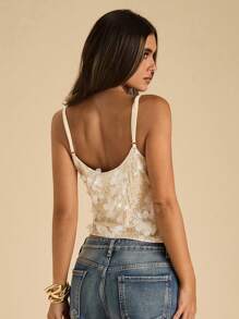 SHEIN BAE Summer Beach Sequin White Top,Party, Sequin Tank Top,Halter Top - White - View 2