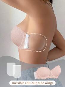 Snug Zone 1pc Lace Backless Bra With Underwire For Small Bust, Cleavage Enhancing, Non-Slip, Strapless Spaghetti Strap Bra Sticky Bra Self Adhesive Bra Reusable Sticky Bra Strapless Bra Lingerie Bra - Pink - View 7