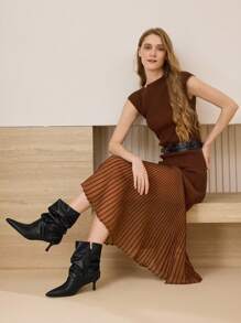 MOTF 尖头侧拉链中筒靴 - 黑色 - 查看 7