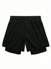 Manfinity Sport Corelite 男士字母印花抽绳腰运动短裤 - 黑色 - 查看 2