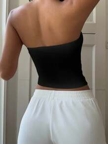 Aloruh 女士休闲度假抹胸短款上衣，红色花卉印花，适合度假、海滩 - 彩色 - 查看 2