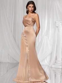 Coutiva Women's Rhinestone Embellished Criss-Cross Formal Evening Gown (Heavily Embellished),Women's Fashion Casual Autumn And Winter Sexy Party Wedding Birthday Back To Work Back To School Halloween Costumes, Gifts For Mom, Women's Autumn Suits Autumn Dress Autumn Skirt Winter Women's Clothing, Champagne Sequin Dress - Khaki - View 6