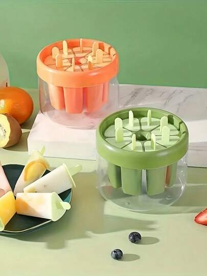 SHEIN 1 件迷你冰淇淋模具、冰棒冰淇淋模具、家用带盖用于制作冰棒、冰淇淋研磨工具、自制冰淇淋冰沙适用于冰淇淋、冰棒、冰格、储物盒和冰棒架，可制作 8 根自制冰棒 - 可重复使用