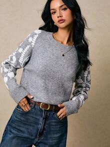 Poéselle Suéter de mujer casual, versátil y sencillo de manga larga para otoño/invierno - Gris - Ver 4