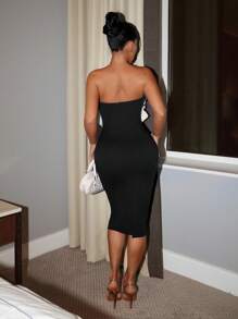 SHEIN SXY Women's Elegant Sequin Floral Patchwork Bodycon Midi Dress, Black & White Color Block, Luxurious For Party, Banquet, Birthday, Date, Formal Occasion Black White Dress Cocktail Dress - Black and White - View 2