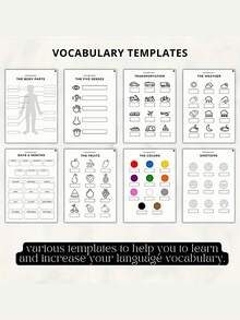 SHEIN 1 件 47 页成人语言学习计划本 - 词汇和语法整理器，包含每周/每月日志、语法检查表、思维导图、写作提示和颜色编码标签 - 全面的语言习得笔记本，用于有效的学习习惯和进度跟踪，语言学习工具 | 引人入胜的设计 | 优质纸质材料，语言学习笔记本