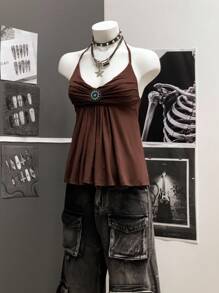 StreetHx Casual Pleated Fashionable Halter Neck Women Tank Top