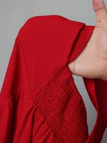 Slaydiva 2025 新款春夏大码女式复古西部/热带/音乐节/俱乐部/公路旅行//休闲/城市休闲/毕业约会/优雅度假/公主风格度假连衣裙，紫红色心形领口拼接甜心领口荷叶边下摆 A 字迷你连衣裙 - 紅色 - 查看 7