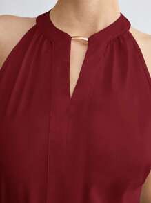 BizChic 女士优雅立领镂空无袖背心，百搭款式，适合浪漫、优雅、商务休闲、办公、教师、婚礼宾客、秋季等场合。 - 酒紅色 - 查看 8