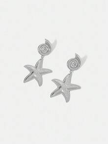 SHEIN Fashionable Silver Needle Starfish Earrings, Suitable For Daily Wear - Silver - View 3